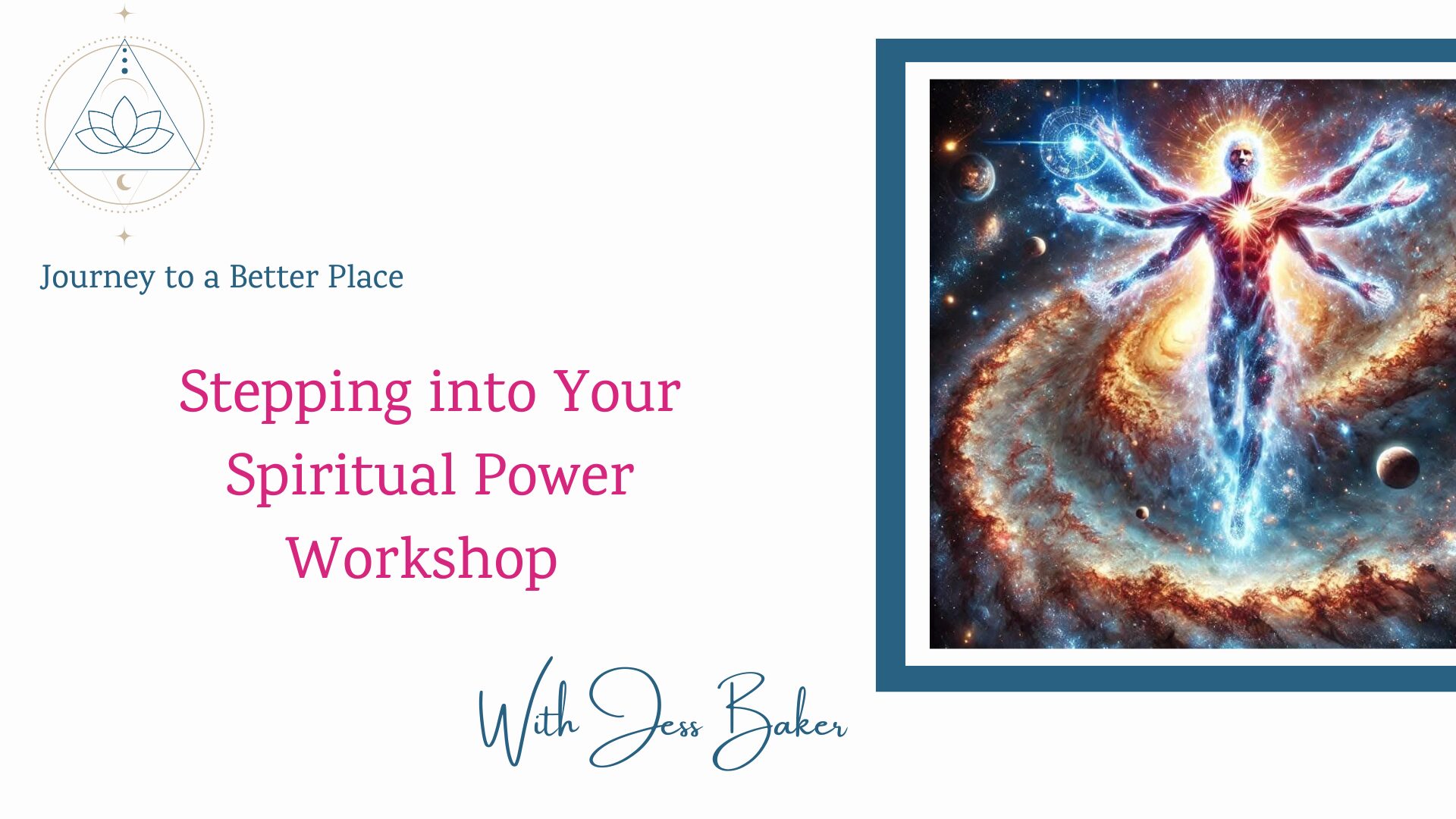 stepping into your spiritual power workshop banner with a being expressing their true spiritual power
